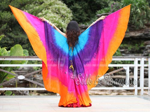 Belly dance silk wing, turquoise-purple-pink-orange - Click Image to Close