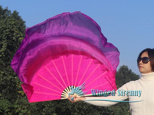 pink-purple large silk flutter fan, 41" (105cm)