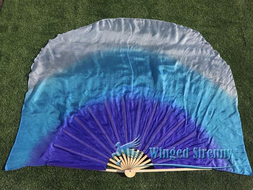 blue fading large silk flutter fan