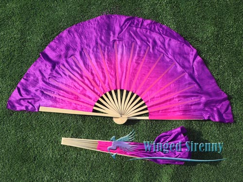 pink-purple Chinese silk short flutter dance fan - Click Image to Close