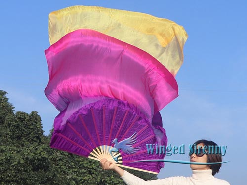 Golden Violet 1.8m large dance silk fan veil - Click Image to Close
