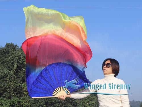 blue-red-orange-yellow 1.8m large dance silk fan veil