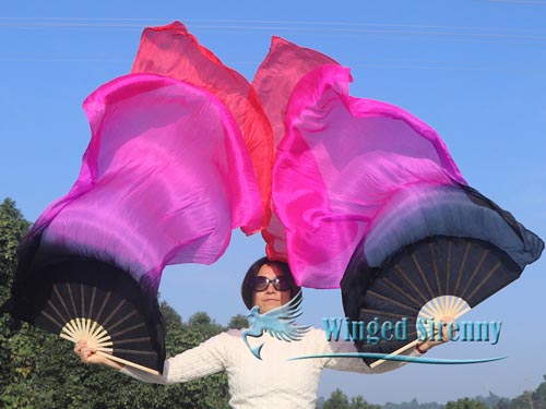 1.8m*0.9m black-purple-pink-red belly dance silk fan veil - Click Image to Close
