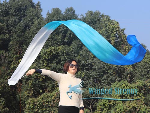 1pc 4m*30cm white-turquoise-blue silk dance streamer