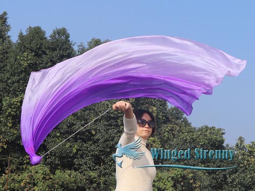 1pc 1.8M*0.9M purple fading 5mm silk dance veil poi