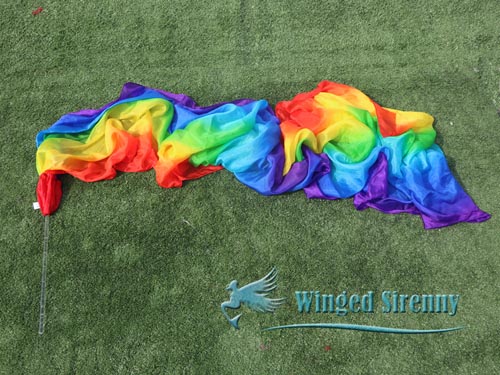 1pc 4m*0.9m long stripes Rainbow 5mm silk dance throw streamer - Click Image to Close