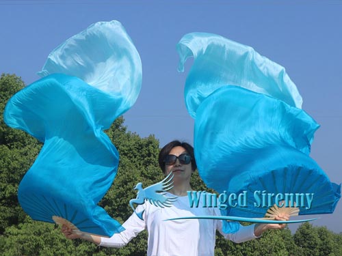 1.8m*0.9m turquoise fading belly dance silk fan veil - Click Image to Close