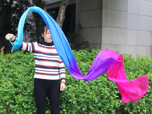 2.5m turquoise-blue-purple-pink 5mm silk dance throw streamer