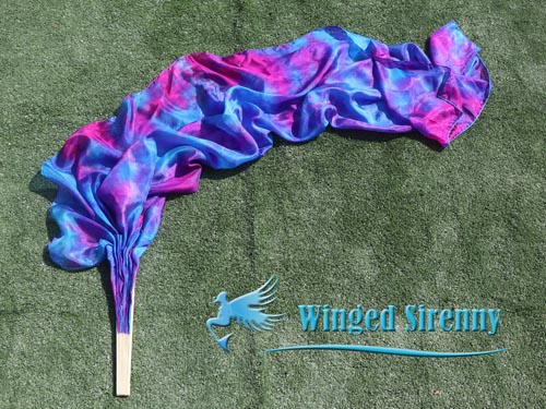 Mermaid Dream 3G belly dance silk fan veil - Click Image to Close