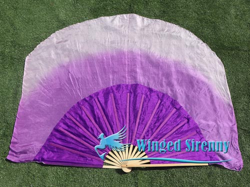Purple fading large silk flutter fan, 41" (105cm)