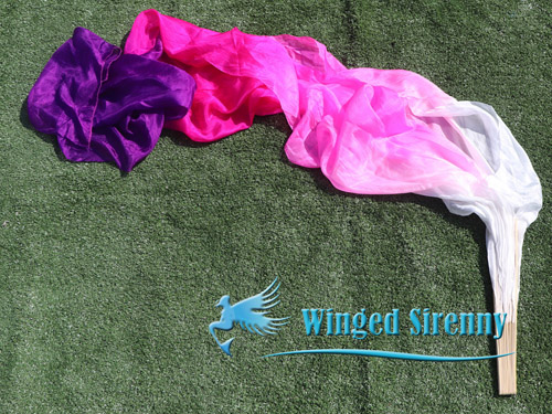 1.8m*0.9m white-pink-purple belly dance silk fan veil