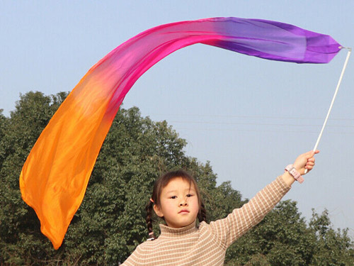 1pc Golden Violet 1.5m*30cm 5mm silk dance streamer for kids - Click Image to Close