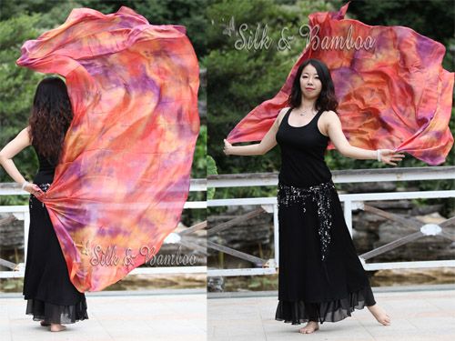 2.7m*1.1m tie-dye Copper 5mm belly dance silk veil - Click Image to Close