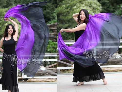 2.7m*1.1m black-purple 5mm light silk belly dance silk veil