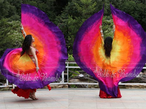 Silk belly dance silk wing, yellow-orange-pink-purple - Click Image to Close