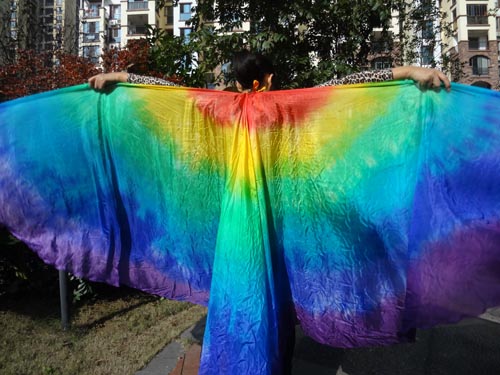 1 pair 6mm habotai silk belly dance silk wing, Tie-dye Rainbow - Click Image to Close