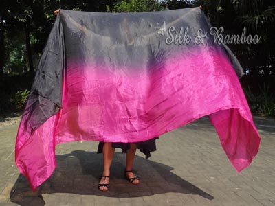 2.7m*1.1m black-pink 5mm light silk belly dance silk veil - Click Image to Close