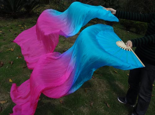 1.5m turquoise-pink belly dance silk fan veil - Click Image to Close