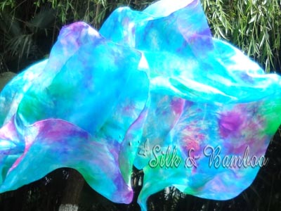 2.7m*1.1m tie-dye GN+TQ+PI 5mm belly dance silk veil - Click Image to Close