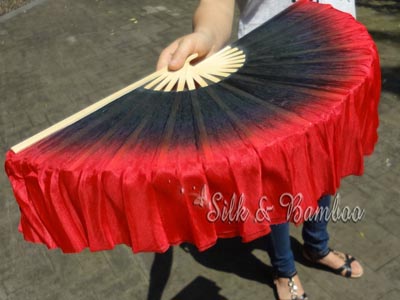 black-red Chinese silk short flutter dance fan - Click Image to Close