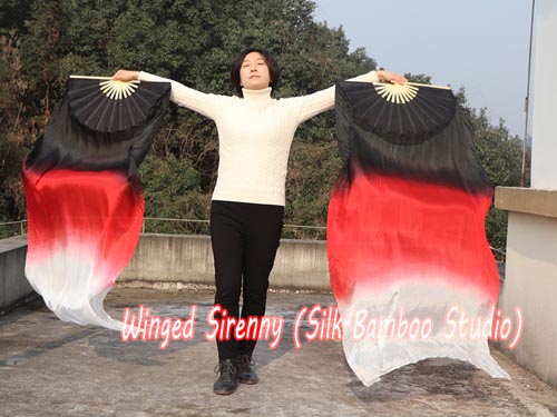 1.5m*0.9m black-red-white belly dance silk fan veil - Click Image to Close