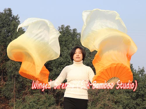 1.5m orange fading belly dance silk fan veil - Click Image to Close