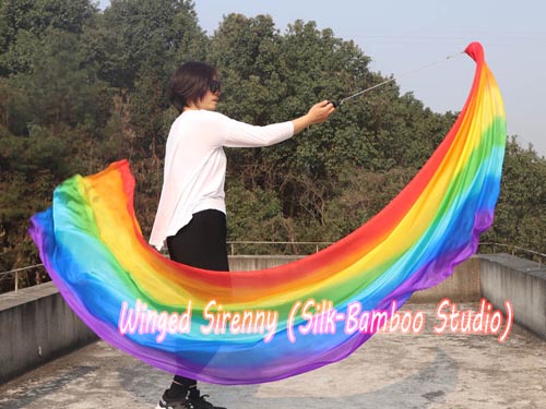 1pc 2.7M*0.9M Rainbow 5mm silk dance veil poi - Click Image to Close