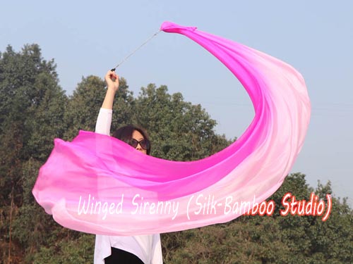 1pc 2.3M*0.9M long stripes pink fading 5mm silk dance veil poi