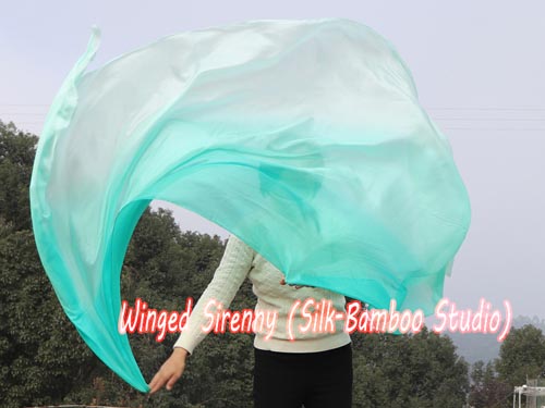 2.7m*1.1m peacock green fading 5mm belly dance silk veil - Click Image to Close