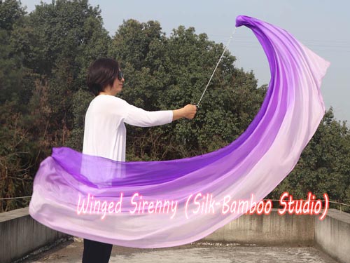 1pc 2.3M*0.9M long stripes purple fading 5mm silk dance veil poi