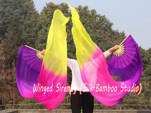 2.4m*0.9m purple-pink-yellow belly dance silk fan veil - Click Image to Close