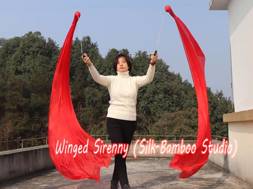 1pc 2.3M*0.9M red 5mm silk dance veil poi - Click Image to Close