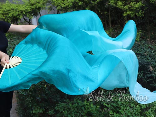 1.5m peacock blue fading belly dance silk fan veil
