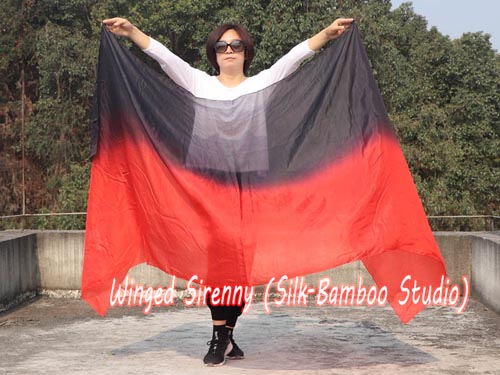 2.7m*1.1m black-red 5mm light silk belly dance silk veil