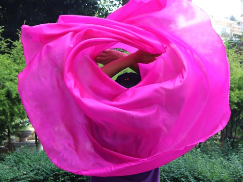 1 PIECE 6mm hot pink half circle belly dance silk veil