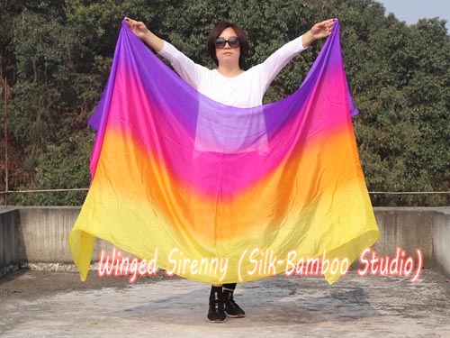 2.7m*1.1m 5mm purple-pink-orange-yellow belly dance silk veil - Click Image to Close