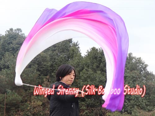 1pc 1.8M*0.9M white-pink-purple 5mm silk dance veil poi