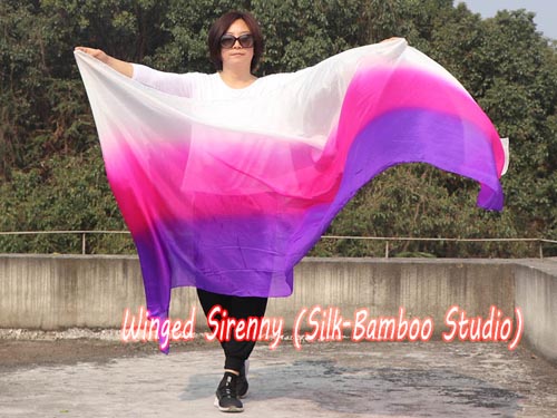 2.7m*1.1m white-pink-purple 5mm silk belly dance silk veil