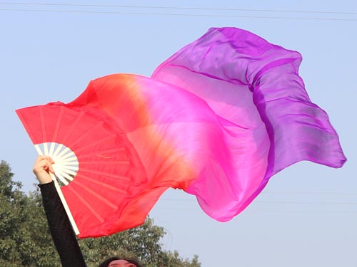 1.5m*0.9m red-pink-purple belly dance silk fan veil - Click Image to Close