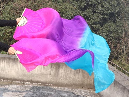 1.5m*0.9m pink-purple-turquoise belly dance silk fan veil - Click Image to Close