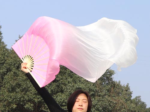 1.5m*0.9m light pink-white belly dance silk fan veil