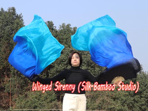 1.5m*0.9m black-blue-turquoise belly dance silk fan veil