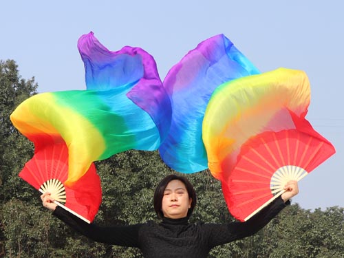 1.5m*0.9m Rainbow belly dance silk fan veil - Click Image to Close