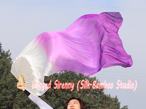 1.5m*0.9m white-purple belly dance silk fan veil - Click Image to Close