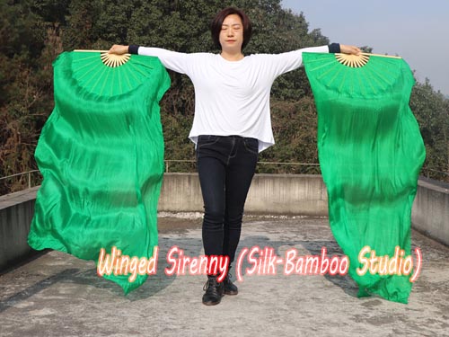 1.5m green belly dance silk fan veil