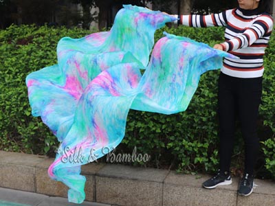 1.8m Silent Night tie-dye belly dance silk fan veil
