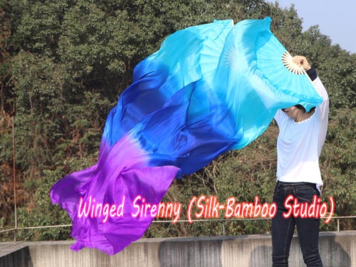2.4m turquoise-blue-purple belly dance silk fan veil - Click Image to Close