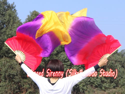 1.5*0.9m red-purple-orange belly dance silk fan veil - Click Image to Close