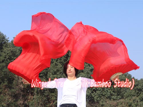 1.8m*0.9m red belly dance silk fan veil - Click Image to Close