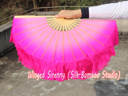 light~dark pink Chinese silk short flutter dance fan - Click Image to Close